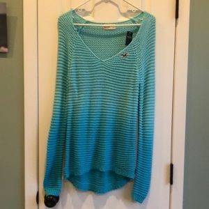 Hollister Turquoise Blue Ombré Cotton Sweater NWT Size S